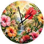 Horloge murale en verre colibris et hibiscus � 29 cm