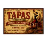Plaque m�tal Tapas petites bouch�es convivialit� 30 x 20 cm