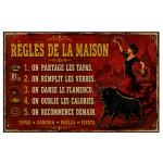 Plaque m�tal R�gles de la maison tapas sangria 30 x 20 cm