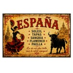 Plaque m�tal Espa�a Soleil Tapas Sangria Flamenco 30 x 20 cm