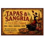 Plaque m�tal Tapas & Sangria Espagne vintage 30 x 20 cm