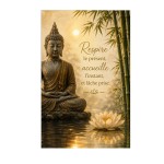 Plaque m�tal Bouddha zen � Respire le pr�sent � 30 � 20 cm