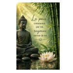 Plaque m�tal Bouddha zen message paix 30 � 20 cm