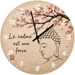 Horloge murale en verre zen 29 cm Bouddha Le calme est une force