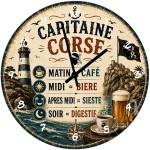Horloge murale en verre 29 cm Capitaine Corse esprit ap�ro