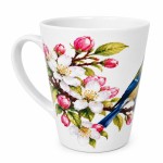 Mug conique oiseau bleu et fleurs de cerisier 320 ml