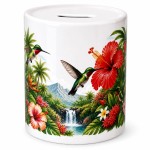 Tirelire c�ramique colibris et fleurs tropicales