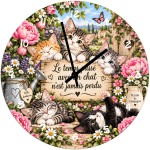 Horloge chat en verre 29 cm � Le temps pass� avec un chat