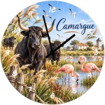 Horloge murale Camargue taureaux et flamants roses 29 cm