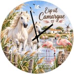 Horloge Camargue en verre 29 cm � chevaux et flamants roses