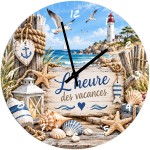 Horloge bord de mer en verre 29 cm � L'heure des vacances
