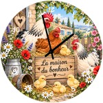 Horloge poules en verre 29 cm � La maison du bonheur