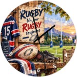 Horloge rugby en verre 29 cm � Un jour rugby toujours