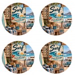 Lot de 4 dessous de verre surf vintage 9,5 cm