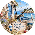 Horloge murale bord de mer port et phare en verre 29 cm