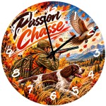 Horloge murale en verre passion chasse 29 cm � faisan et chien