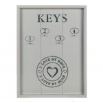 Tableau à clés en bois blanc I Love Home - 24 x 32 cm