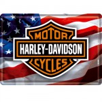 Carte postale plaque métal Harley Davidson USA Flag
