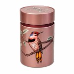 Bo�te � th� oiseaux rose en m�tal 150 g double couvercle