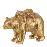 Figurine ours et son ourson sur le dos en rsine or
