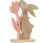 Statuette dcorative Lapin et tulipe en bois de rose 28 cm