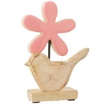 Statuette dcorative oiseau et fleur en bois de rose 20 cm