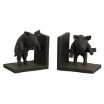 Serre livres Cochons en Polyrsine noire patine