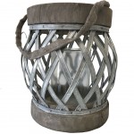 Lanterne Boule Paulownia/Metal/Verre Gris