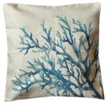 Housse de coussin beige en polylin Corail bleu 45 x 45 cm