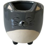 Cache pot chat en cramique - Gris
