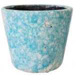 Cache pot aspect vieilli en cramique - Bleu clair