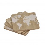 Set de 4 dessous de verres Mappemonde Bois et Blanc