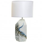 Lampe en cramique peinture abstraite et abat-jour blanc - 55 cm