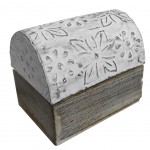 Mini Boîte blanche en bois patiné argent - Motif Floral