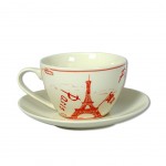 Tasse et soucoupe Paris Blanc et Rouge en Porcelaine