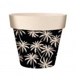 Cache Pot en Fibre de Bambou - Palmiers sur fond noir - 15.5 cm