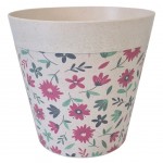 Cache Pot en Fibre de Bambou - Petites fleurs roses