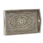 Plateau Ethnique en bois de manguier blanchi et sculpt 23 cm