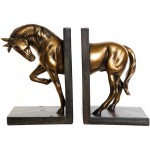 Serre livres Cheval en Polyrsine Dore