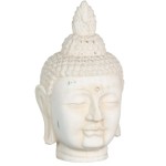 Figurine Tte de Bouddha en terre cuite blanc patin 32 cm