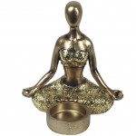 Bougeoir doré Femme en Méditation Yoga 13 cm