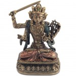 Figurine Bouddha Manjushri en rsine aspect bronze 13.5 cm