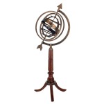 Globe armillaire dcoratif en laiton et bois 59 cm