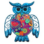 D�coration murale hibou bleu en m�tal et verre multicolore 25 cm