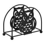 Porte-serviettes de table en m�tal noir d�cor hiboux 15 cm