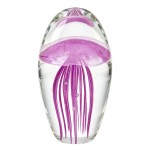 Presse-papier sulfure en verre m�duse rose et mauve 11 cm