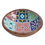 Bol en bois de manguier d�cor mosa�que m�diterran�enne 19,5 cm