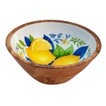 Saladier en bois et r�sine d�cor citrons jaunes et bleus 25 cm