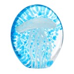 Presse-papier sulfure en verre m�duse blanche et bleue 8,5 cm
