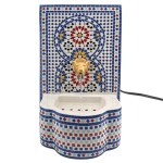 Petite fontaine d'int�rieur en gr�s mosa�que et lion 30 cm